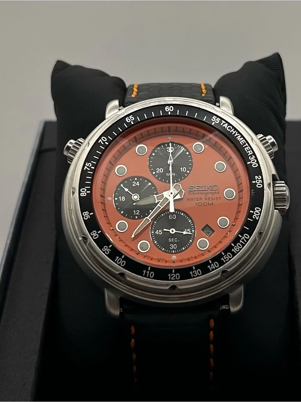 Seiko Italian Tuna Men’s Orange Dial Silver Case Chronograph Quartz 47mm Watch